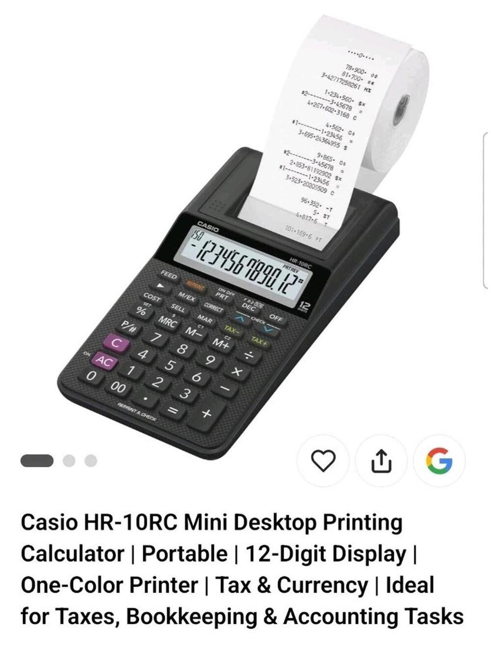 Casio HR-10RC 12-Digit Printing Calculator Black 24396585